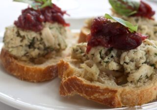 Chicken Salad Crostini with Cranberry Bacon Compote