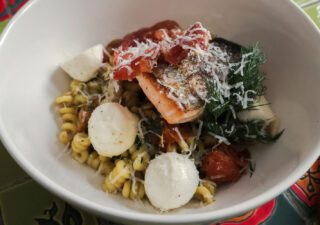 Pesto Pasta with Salmon and Prosciutto