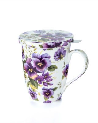 McIntosh: Chintz Purple Pansies Tea Mug w/ Infuser & Lid