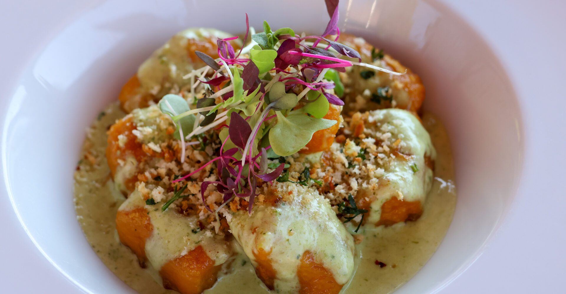 Butternut Squash Gnocchi with Pesto Cream Sauce