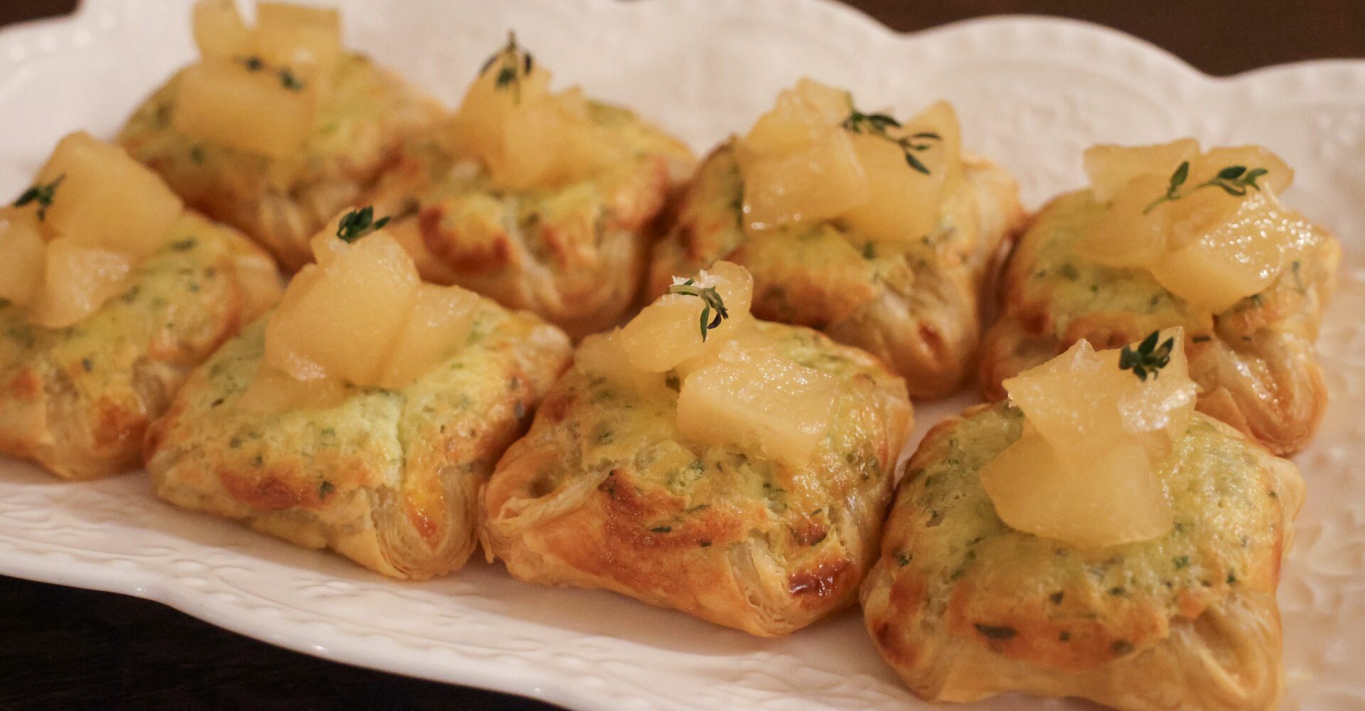 Brie Puffs with Honey Pear & Champagne Compote