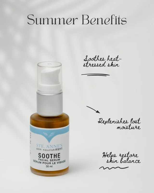 After-sun skincare > complicated skincare.Long days outside can leave skin feeling hot, dehydrated, tight, or overstimulated.Our Soothe Serum is one of our favourite summer products for helping skin feel calm, hydrated, and supported again.Especially after: beach days patio afternoons lake weekends traveltoo much sun